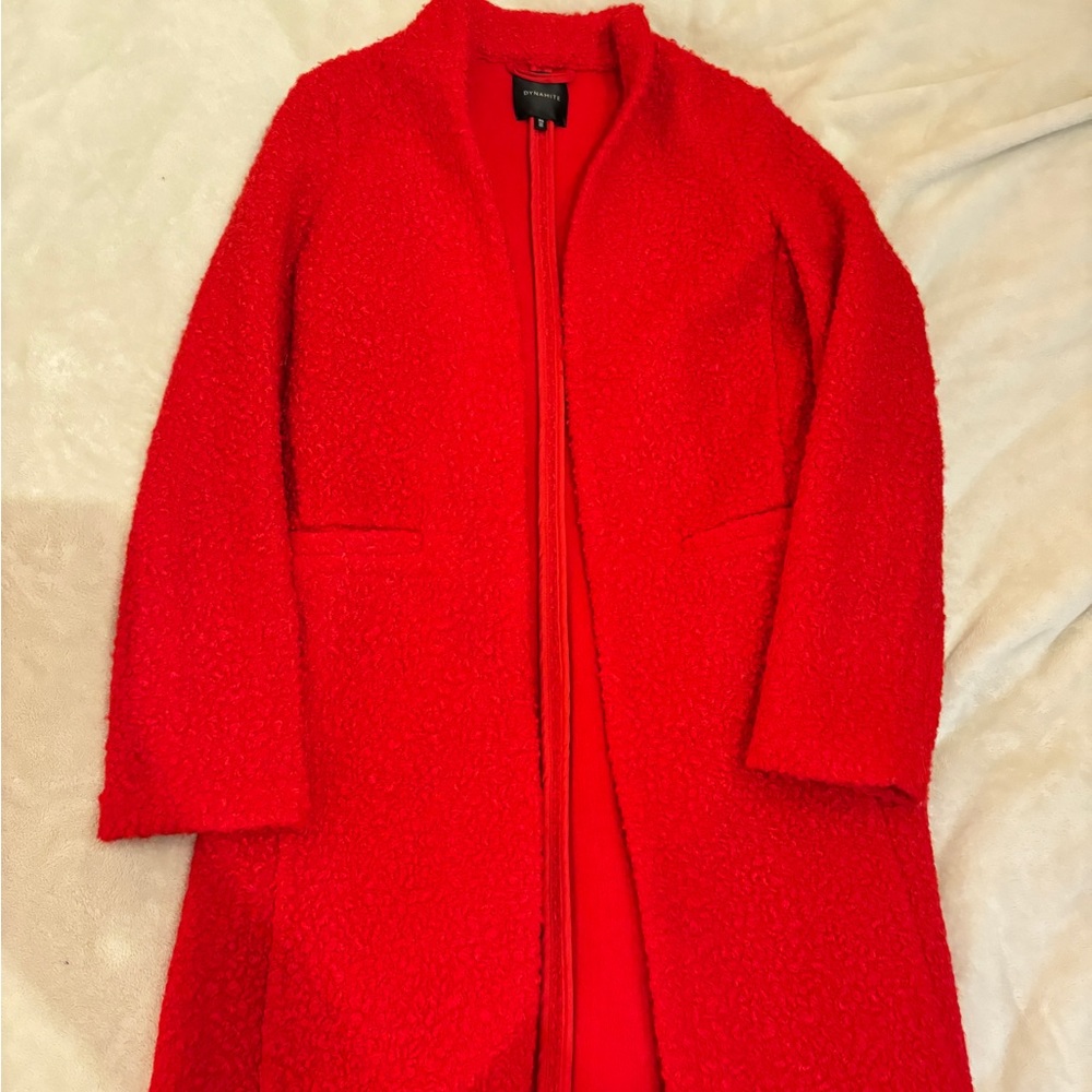 Dynamite Red Textured Trench Coat